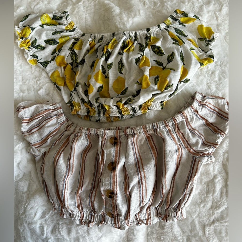 Aeropostale & Primark striped & lemon cropped puffed tops